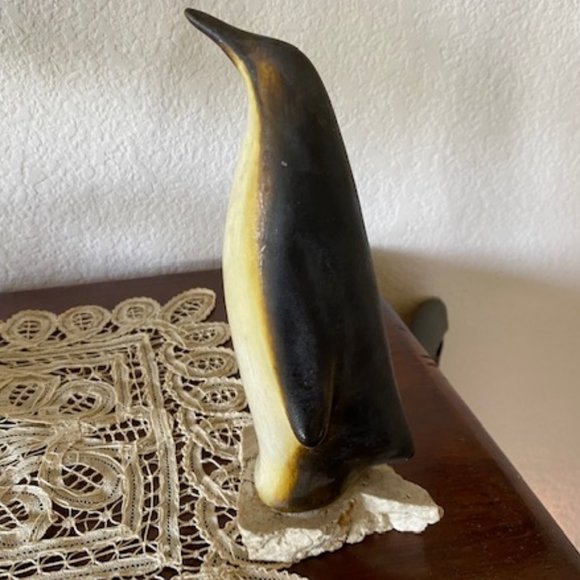 Vintage * Ceramic PENGUIN Art Sculpture MARBLE BASE * hand-signed by DEGA